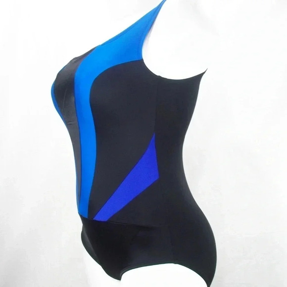 16W Longitude Plus Size Colorblock‎ Plunge Tummy Control 1PC Swim NWT - Picture 2 of 6